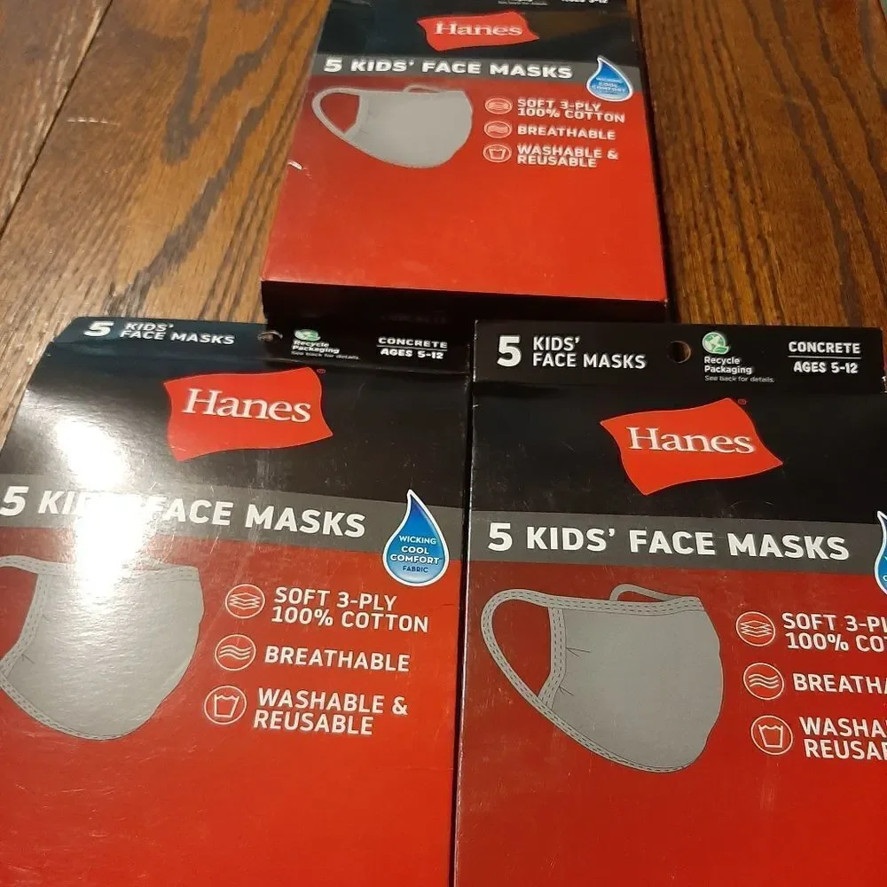 New 15 Grey Hanes Kids Youth 5-12 Hanes Cooling Wicking Breathable Facem…